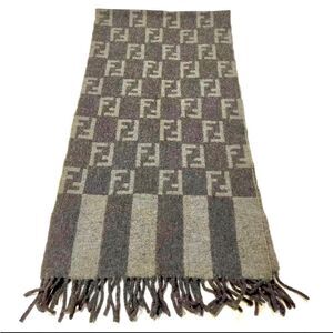 Auth Fendi Shades of Gray Print Wool Scarf Muffler Stole